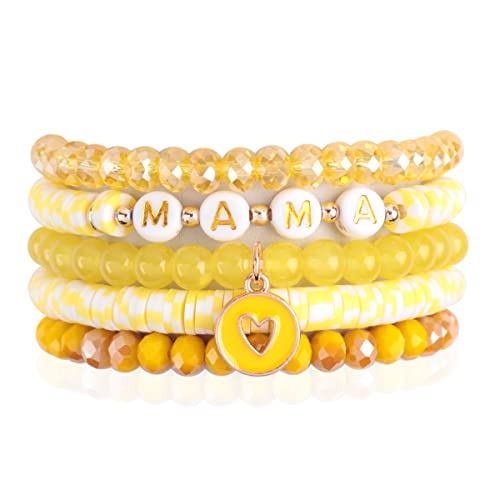 Image of RIAH FASHION Inspirational Multi Layer Bead Stacking Strand Stretch Statement Bracelets - Religious Message, Boho Wood Slip-on Cuff Christian Prayer Bangle Set