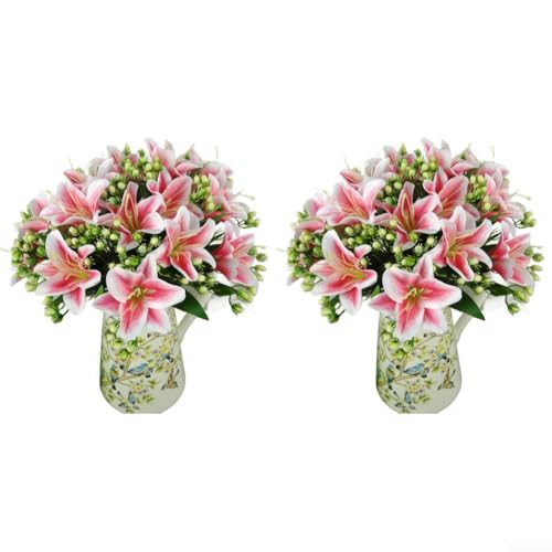 Vilgftyiet Ramo de flores de seda con 9 cabezas de lirio realista, arreglo floral artificial, decoración del hogar para comedor, sala de estar, ocasiones especiales, 4 opciones de color, 33 cm de