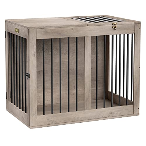Furniture Style Dog Crate, Dog Crate End Table, Wooden Dog Kennels With Double Doors, Modern Decorative Dog Crates For Small Dogs, Dog Cage Indoor Side Table, Chew-Proof, Easy Installation, Grey #TOP11