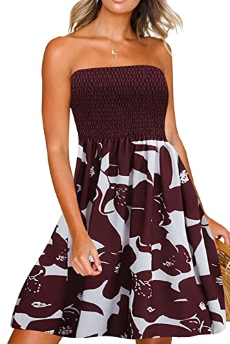 Image of Zyyfly Strapless Dress for Women Summer Beach Boho Smocked Tube Top Dress