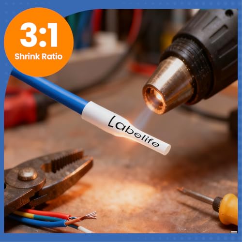 10-Pack Compatible Industrial Heat Shrink Tube Labels Replacement for DYMO 18053 Fit with DYMO Rhino 4200 5200 5000 6000 Industrial Label Maker (Black on White, 3/8" x 4.9')