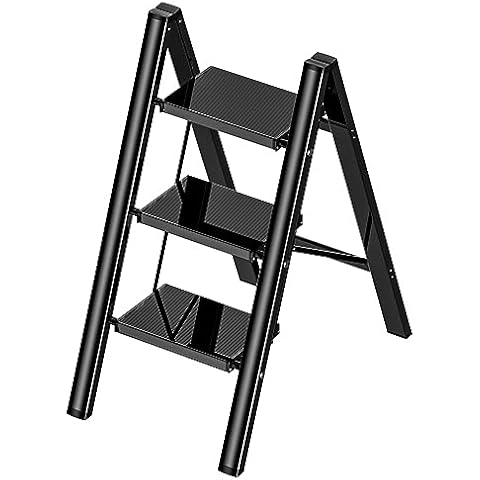 3 Step Ladder, Ladnamy Folding Step Stool with Wide Anti-Slip Pedal, Aluminum Light...