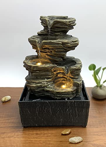 Nature's Mark Cascading Rock Tabletop Water Fountain with Natural River Rocks and LED Lights 9´´ Height (Power Cord Attached)