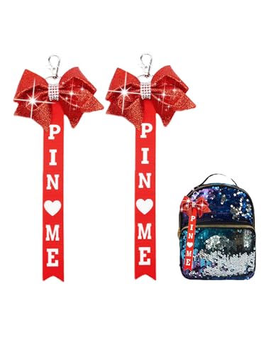 Image of Cheer Pin Me Ribbon Cheerleader Pin Me Bow Cheer Bow Keychain with Rhinestones Cheerleading Sports Accessory Gift
