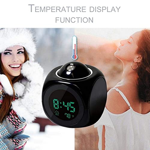 RISHIK Digital LCD Display Colorful Voice Projection Alarm Clock Weather Station LED with Temperature Wake Up Projector Clocks Without Battery - Black - Image 8