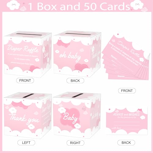 Image of Diaper Raffle Tickets with Card Box, 50 Pink Raffle Tickets and Box for Baby Shower Game, Gender Reveal, Oh Baby Theme Party Decorations