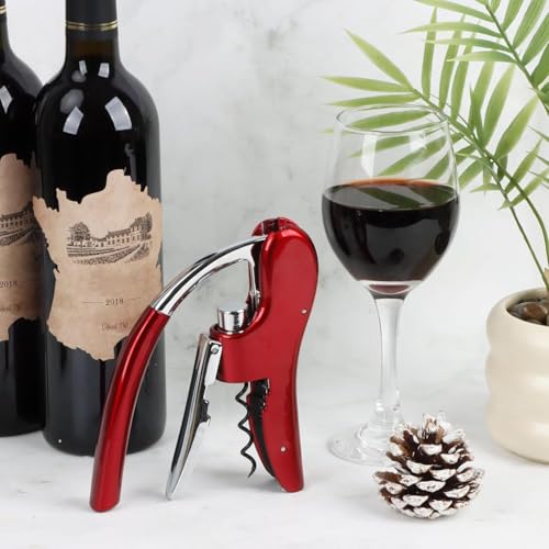 Best Utensils Professional Zinc Alloy Power Wine Opener Octopus Premium Vertical Lever Corkscrew with Built-in Foil Cutter Waiter Bottle Openers Kit (Red) - Image 3