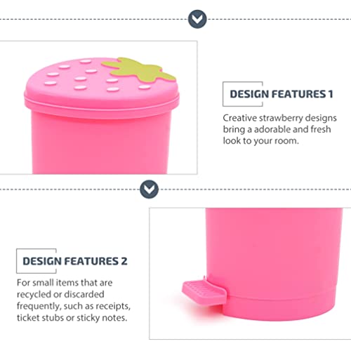 Image of HEMOTON Strawberry Trash Can Mini Desktop Trash Can with Lid Kawaii Trash Bin Small Wastebaskets Cute Plastic Garbage Can for Desk Car Office Kitchen