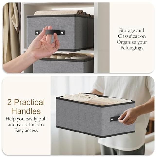 Foldable Clothes Boxes, Closet Bin with Handles, Fabric Storage Baskets for Drawers, Bins for Organizing Shelves, 13 ¡Á 9.1 ¡Á 5.5 inch, 4 Pack, Gray