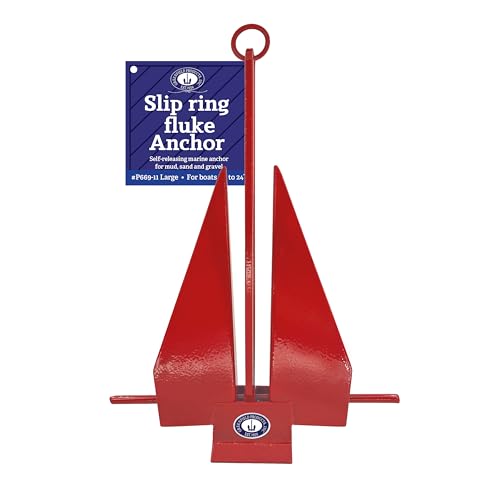 Greenfield Fluke Anchor (Coated Red) Large Color Slip-Ring Boat Anchors. Premium Made in USA, for Boats Up to 24 Feet