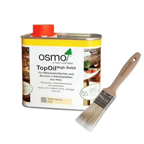 OSMO TopOil 0 5 L 3058 Farblos matt Für Möbeloberflächen und Küchen Arbeitsplatten aus Holz + Flächenstreicher Pinsel von Pfahler