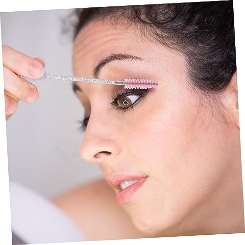 Brosses de flocage pour cils avec embout noir doux et manche rose robuste