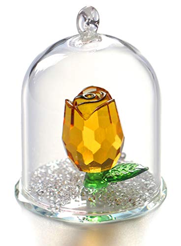 H&D HYALINE & DORA Crystal Rose Flower Figurine Glass Hanging Decor Ornament Flower in...