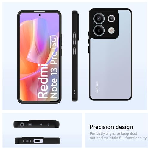 Image of KAPAVER Hybrid Clear Back Cover Case for Redmi Note 13 Pro | Protective Shockproof Cleare Hard PC Soft Flexible Black TPU Cover