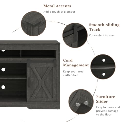 FansaFurn Farmhouse TV Stand for 65+ Inch TV, 34\'\' Tall Entertainment Center with Sliding Barn Doors, Rustic Wood Media Console Storage Cabinet Television Stand for Living Room, Bedroom (Dark Grey)