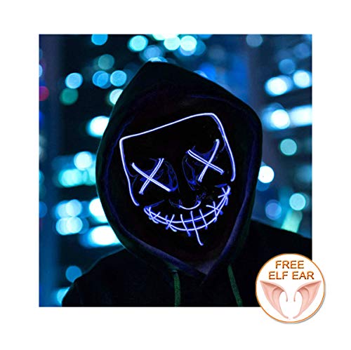 Halloween Mask Light up Mask Cosplay LED Mask Frightening Purge Mask for Festival Cosplay Halloween Parties Costume (Blue)