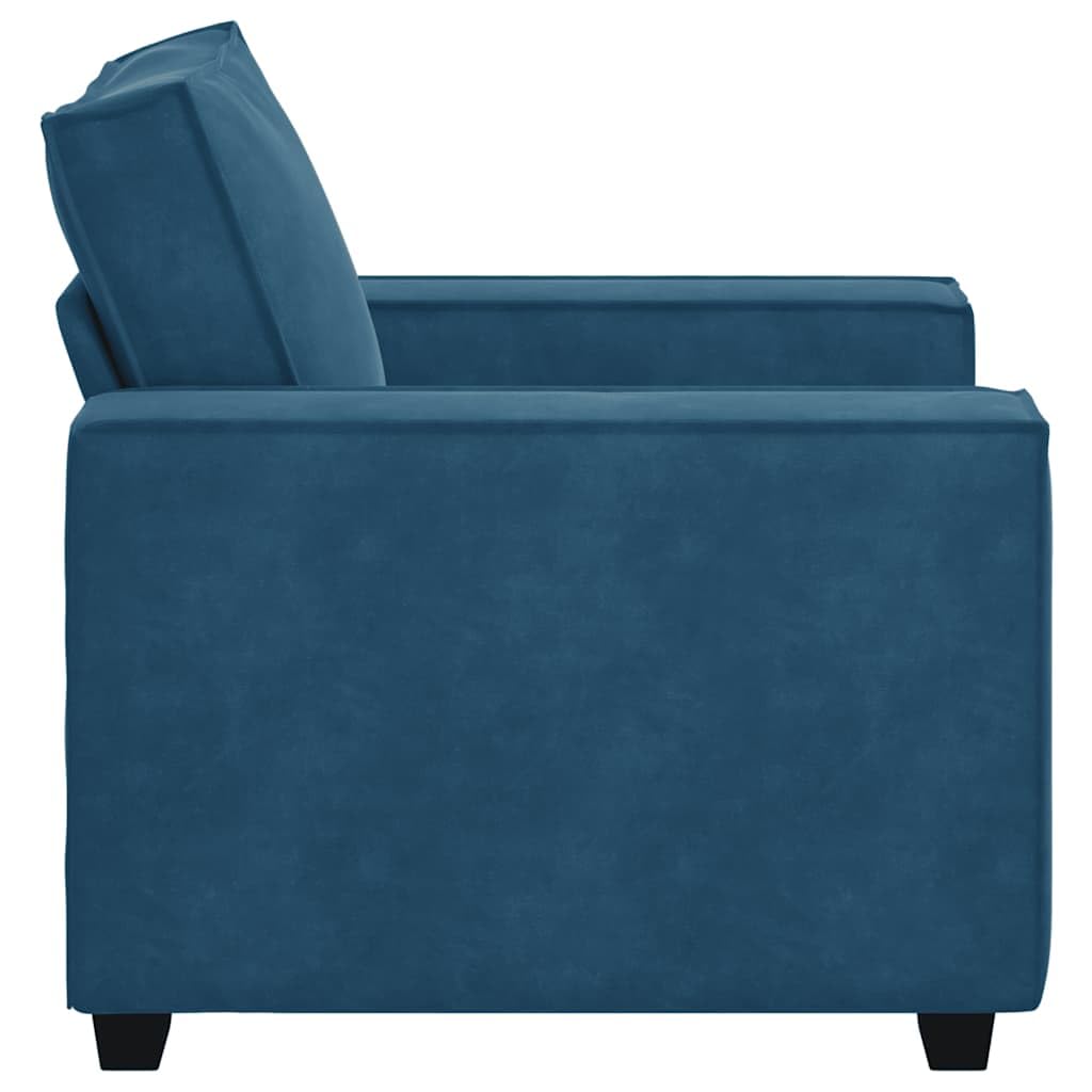 Aksamitny fotel niebieski, szerokość 60 cm, wygodny fotel tapicerowany z wytrzymałej ramy z drewna i metalu, idealny do salonu, biura, pokoju gościnnego, miękka sofa, 99 x 78 x 84 cm