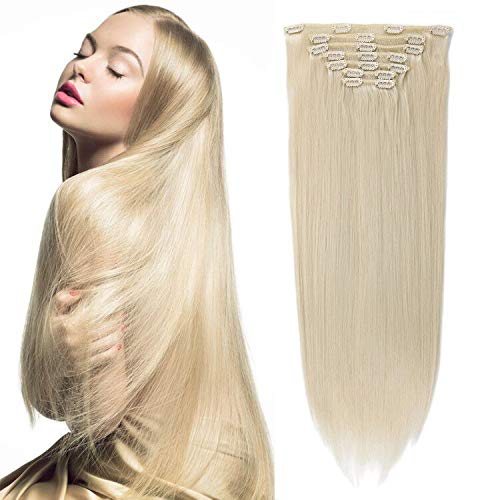 Fashion Line 24nch Long Straight Clip In Hair Extension Full Head 7pcs/set 20Clips Heat Resistant Thick Synthetic Hairpiece Clip On Hair Extensions Blond 613 Color