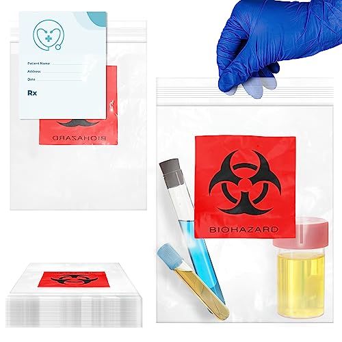 Image of APQ Supply Biohazard Specimen Bags, 8 x 10 Inches. Pack of 1000 Clear Red Zipper Specimen Bags. Recyclable 3-Wall Polyethylene Biohazard Bag. Waterproof 2 Mil Plastic Bag with Zipper