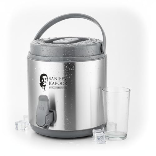 Image of Sanjeev Kapoor by Classic Essentials 8.5L Stainless Steel Vacuum Insulated Thermo Jug - Double Wall Water Dispenser for Hot & Cold Beverages, Silver (8500ml)