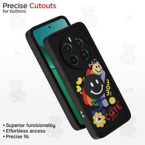 Image of Pikkme Back Cover for Realme 12 Plus 5G / P1 5G / Narzo 70 5G / 70 Pro 5G | Soft Silicone| Cute Rainbow Smile & 3D Cartoon Flower Design | Shockproof Raised Camera Protection Bumper Case (Black)
