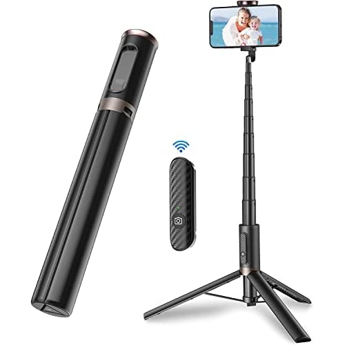 TONEOF 67" Cell Phone Selfie Stick Tripod,Smartphone Tripod Stand All-in-1 with Integrated Wireless Remote,Portable,Lightweight,Extendable Phone Tripod for iPhone/Android(Black) 67“ Black