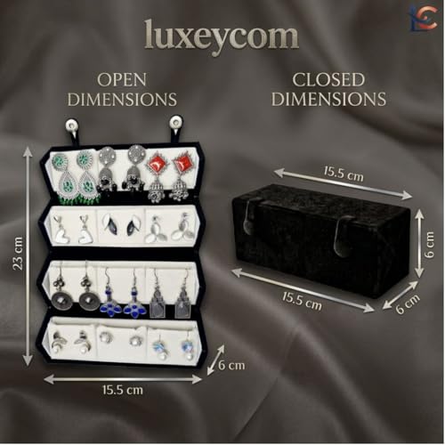 Image of Premium Oxidised Designer Stud Earrings Set of 12 with Folding Earring Organizer Box (Black) | Stylish Traditional & Modern Earring Set | Gift for Women