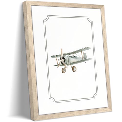 Framed Nursery Room Wall Art, Vintage Airplane Wall Decor Painting,