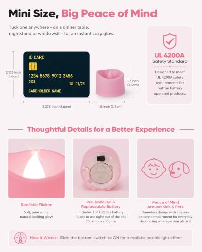 Image of Homemory 24-Pack Pink Flameless Battery Tea Light Candles, 200+ Hours | Flickering LED Tealights for Valentine's Decor, Wedding Centerpieces, Birthday Parties, Tea Parties, Baby Showers and Favors