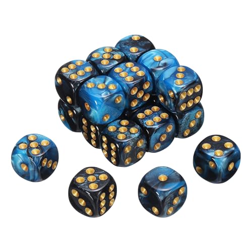sourcing map 20Pcs 6 Sided Standard Dice, 2 Colors 16mm Acrylic D6 Mini Polyhedral Pearl Pattern Game Dice Set for Table Games, Blue and Black/Gold Point