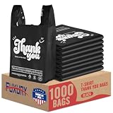 Fuxury 1000 Count Black Thank You Shopping Plastic Bags with Handles