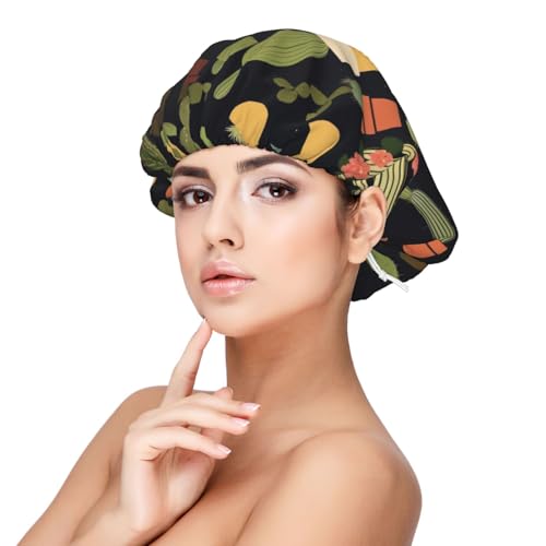 Double Layer Reversible Hair Wrap Satin Sleep Cactus Cap Bonnet for Braid Curly Hair Satin Bonnet Black