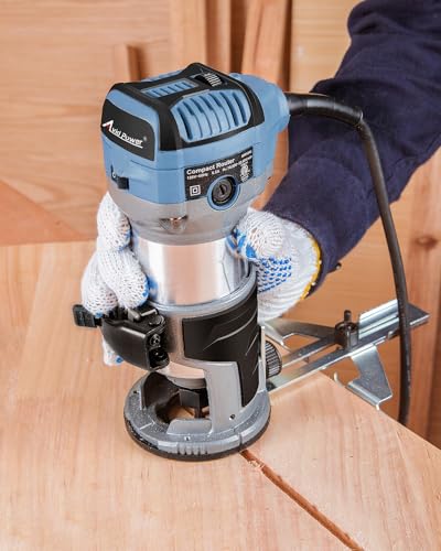 Image of AVID POWER 6.5 Amp 1.25 HP Compact Router Tools for Woodworking, Fixed Base Wood Router with Trim Router Bits, 6 Variable Speeds, Edge Guide, Roller Guide, Dust Hood (Blue, 65mm)