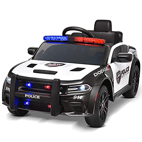 Blitzshark 12V Kids Ride on Police Car Licensed Dodge Charger Battery Powered Electric Vehicle, with 7AH Big Battery, 2.4G Remote Control, Suspension, Real Megaphone, Siren, Flashing Light, Music