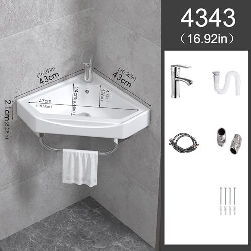 Conjunto de muebles de baño suspendidos con lavabo pequeño de esquina de 43cm y grifo 4
