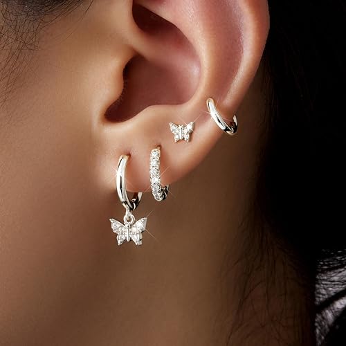 Image of Small Gold Huggie Hoop Earrings Set for Women Men Hypoallergenic 14K Plated Stack Cartilage Earrings, Sterling Silver Multiple Piercing Lightweight Mini Thin Cute Dainty Trendy Jewelry Gifts for Women