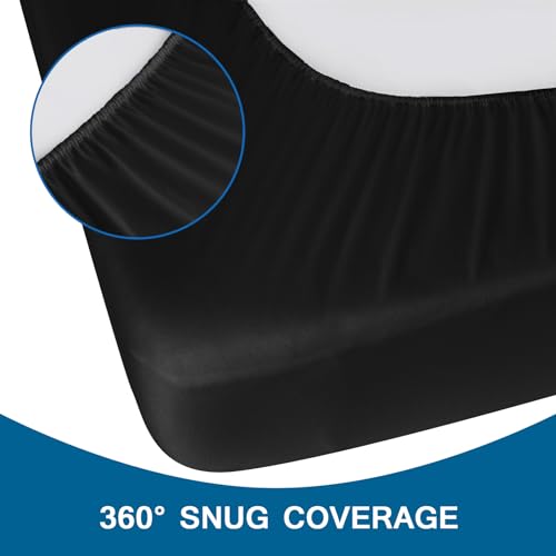 Image of Twin Fitted Sheet Soft Twin Size Fitted Sheets for Kids Boy Up to 12 Inches Deep Procket, Single Size Bed Mattress Sheets Stretchable and Breathable Jersey Knit Cover, Bottom Sheet Only, Black