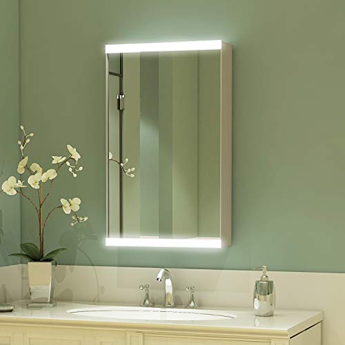 ExBrite LED Bathroom Medicine Cabinet with Mirror, 3-Layer Storage Shelves, Flexible Assembly, 15\'\'x26\'\', Intelligent Switch, IP44, Aluminum Frame, Casement Door, Surface mounting only.