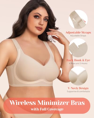 Image of Gailife Jelly Bras for Women No Underwire Minimizer Bra Wireless Supportive Full Coverage Plus Size Bra Seamless Tshirt