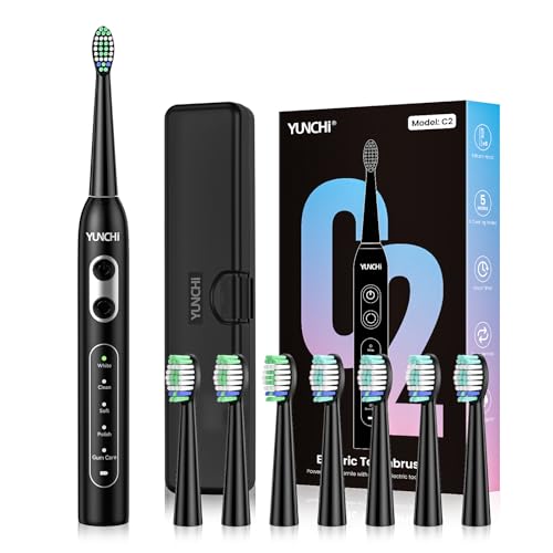 YUNCHI Electric Toothbrush 8 Heads, USB-C, 90d, IPX7 Black