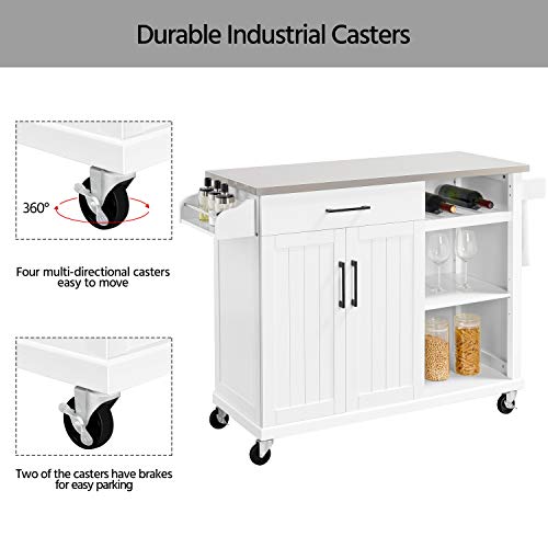 image for YAHEETECH Kitchen Cart with Stainless Steel Top, Kitchen Island on Whe
