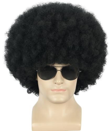 Yuehong Short Black Fluffy Jumbo Afro Wig 70s 80s Disco Part