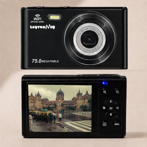 Image of LEQTRONIQ Atlas 4K Digital Camera for Photography & Vlogging | 64MP Autofocus Camera with 5X Optical Zoom, WiFi Sharing, Compact Point and Shoot Travel Camera for Beginners | 32GB Card & 2 Batteries
