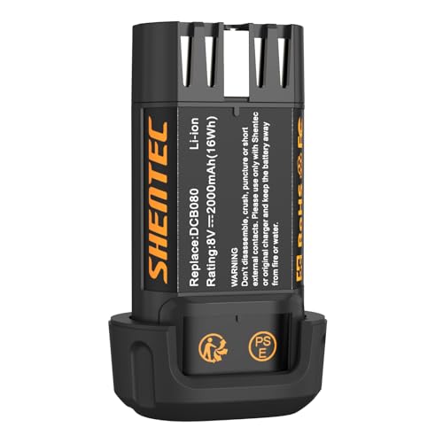 Shentec 2000mAh 8-Volt Replacement Battery Compatible with DEWALT DCB080 Dewalt DCF680N1 DW4390 DCF680N2 DCF680G2, Li-ion Battery.