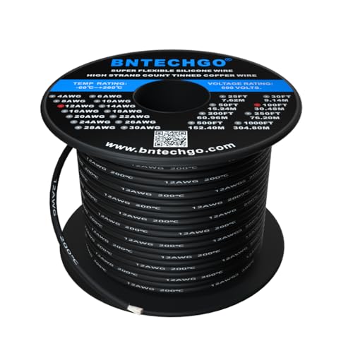 Fil de cuivre étamé 12 AWG BNTECHGO souple de 30m pour câblage électrique