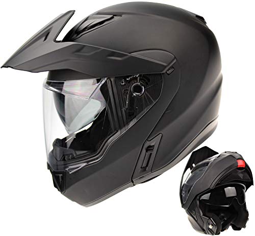 Viper RS-V777 Moto Casque rabattable Enduro Dual Sport Casque De Vélo Flip Up Avant Noir Mat (Matt Black,XS)