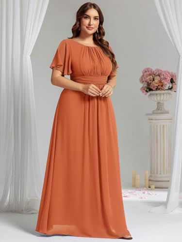 Image of Ever-Pretty Plus Elegant Formal Dresses for Curvy Women Round Neck Short Sleeves Chiffon Bridesmaid Mother of The Bride Dress