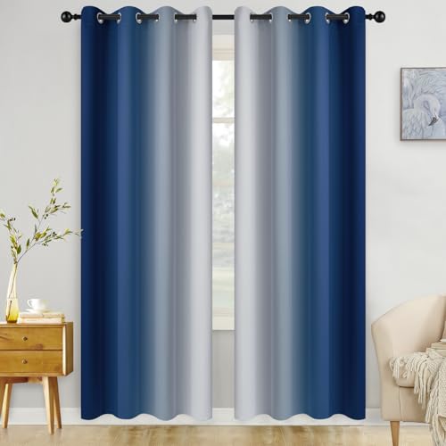 COSVIYA Grommet Room Darkening Ombre Royal Blue Curtains W52xL84 inch