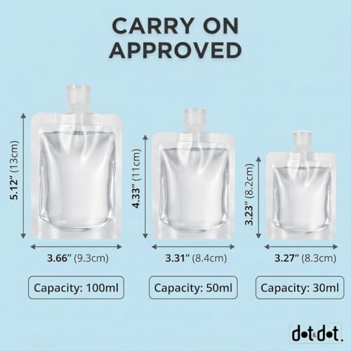 Image of Travel Pouches for Toiletries, 13 Pack TSA Approved Refillable Travel Liquid Pouches, Flat Travel Bottles for Toiletries, Reusable 3oz Portable Containers with Funnel, Labels & Clear Carry On Bag