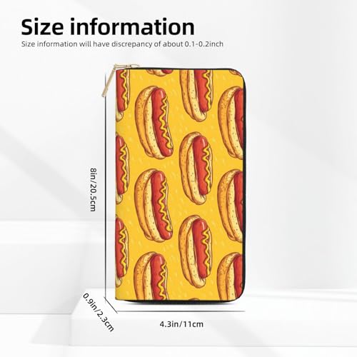 Sausage Hot Dog Print Wallet Women Men, Long PU Leather Wallets for Women, Cute Womens Travel Wallet Purse Pouch with Zipper Pocket3